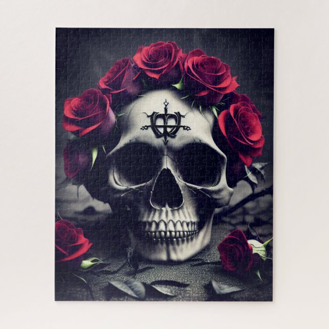 Dark Gothic Macabre Rose Skull Jigsaw Puzzle (Vertical)