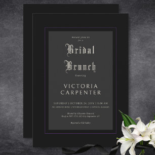 Dark Gothic Minimal Black & Purple Bridal Brunch Invitation