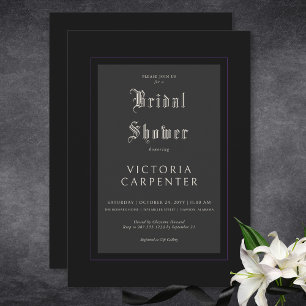 Dark Gothic Minimal Black & Purple Bridal Shower Invitation