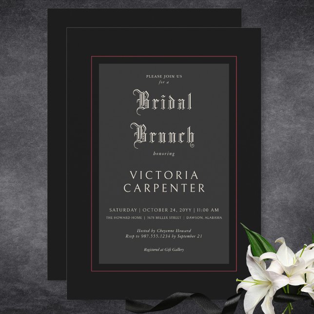 Dark Gothic Minimal Black & Red Bridal Brunch Invitation (Dark Gothic Minimal Black & Red Bridal Brunch Invitation)