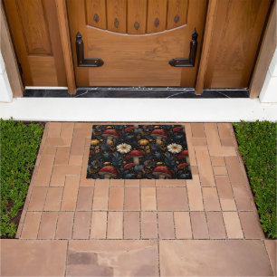 Dark Gothic Mushroom and Beetle Botanical Pattern Doormat