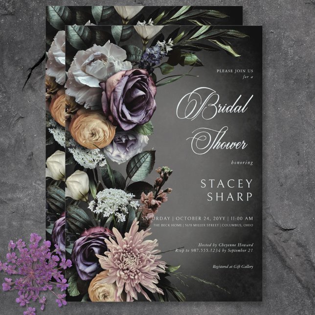 Dark Gothic Mysterious Muted Floral Blur Shower Invitation (Dark Gothic Mysterious Muted Floral Blur Shower Invitation)