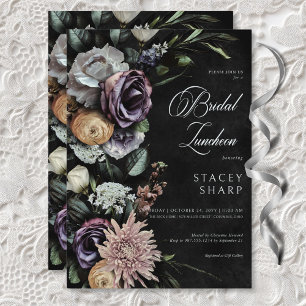 Dark Gothic Mysterious Muted Floral Bridal Lunch Invitation