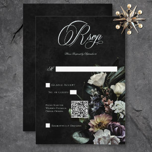 Dark Gothic Mysterious Muted Floral QR Code RSVP Card