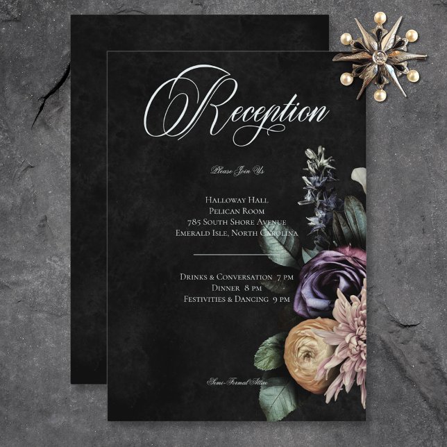 Dark Gothic Mysterious Muted Floral Reception Enclosure Card (Dark Gothic Mysterious Muted Floral Reception Enclosure Card)
