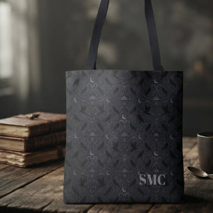 Dark Gothic Onyx Raven Baroque Monogram Tote Bag