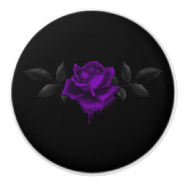 Dark Gothic Purple Rose Ceramic Knob (Front)