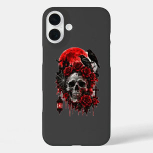 Dark Gothic Raven Skull with Crimson Roses Hallowe iPhone 16 Plus Case