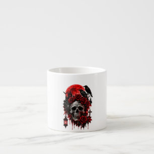Dark Gothic Raven Skull with Crimson Roses Hallowe Espresso Cup