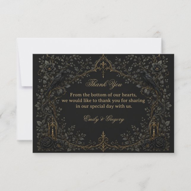 Dark Gothic Raven Thank You Card (Front)