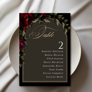 Dark gothic red green floral moody wedding table number