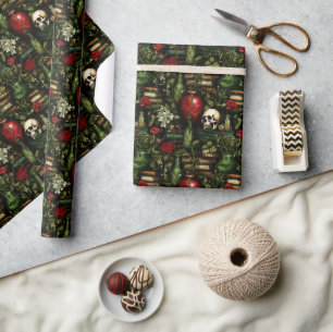 Dark Gothic Red & Green Witch Apothecary Wrapping Paper
