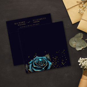 Dark Gothic Rose Glitter Wedding Envelope