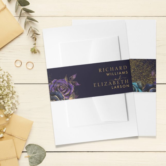 Dark Gothic Rose Glitter Wedding Invitation Belly Band (Creator Uploaded)