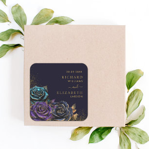 Dark Gothic Rose Glitter Wedding Square Sticker