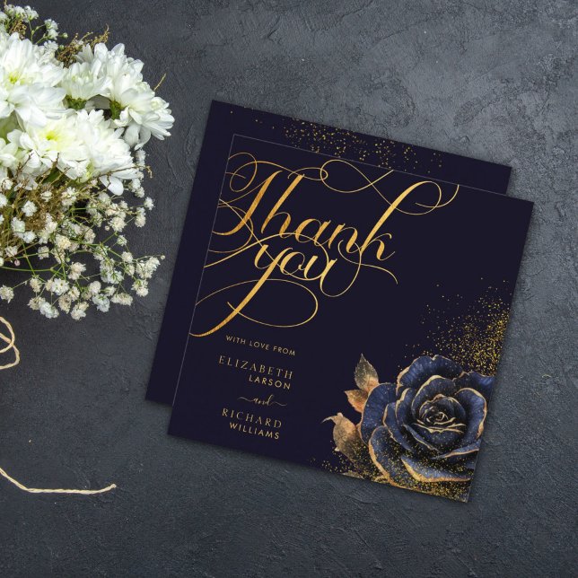 Dark Gothic Rose Glitter Wedding Thank You Card (Creator Uploaded)
