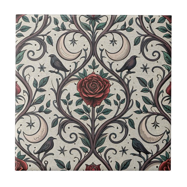 Dark Gothic Rose Pattern (1) Ceramic Tile (Front)