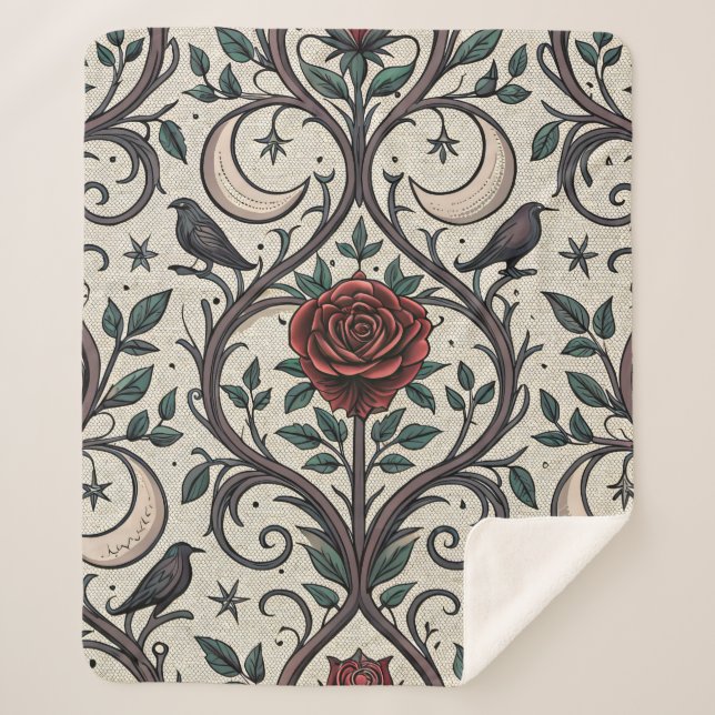 Dark Gothic Rose Pattern (1) Sherpa Blanket (Front)