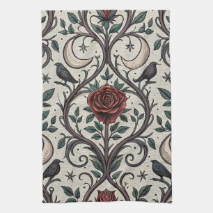 Dark Gothic Rose Pattern (1) Tea Towel