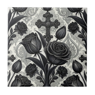 Dark Gothic Rose Pattern (2) Ceramic Tile