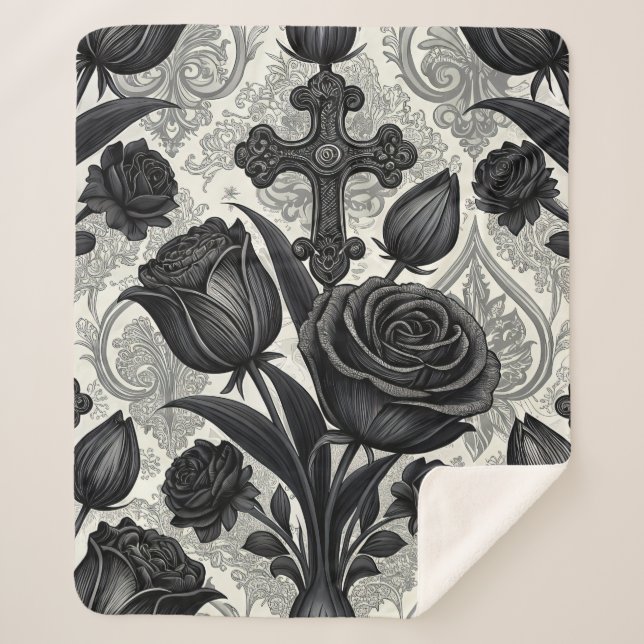 Dark Gothic Rose Pattern (2) Sherpa Blanket (Front)
