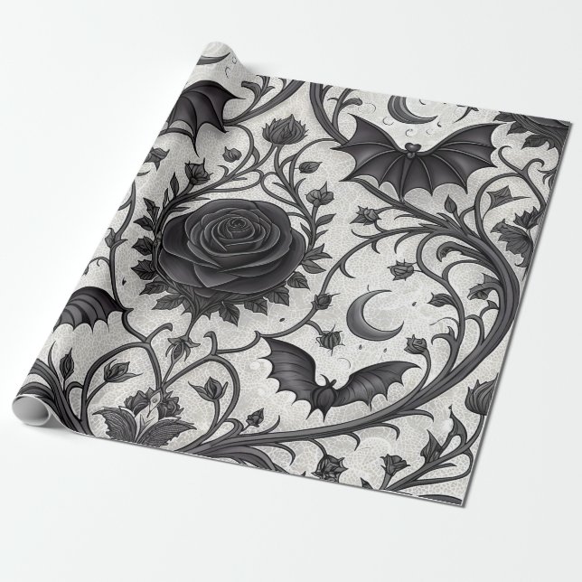Dark Gothic Rose Pattern (3) Wrapping Paper (Unrolled)