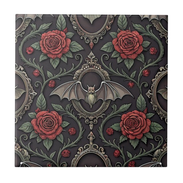 Dark Gothic Rose Pattern (4) Ceramic Tile (Front)
