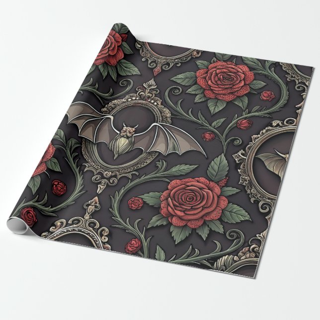 Dark Gothic Rose Pattern (4) Wrapping Paper (Unrolled)