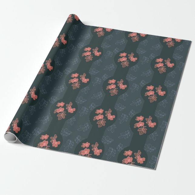 Dark Gothic Rose Pattern Wrapping Paper (Unrolled)