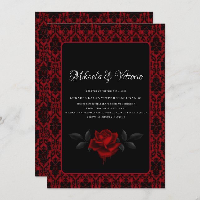 Dark Gothic Rose wedding Invitation (Front/Back)