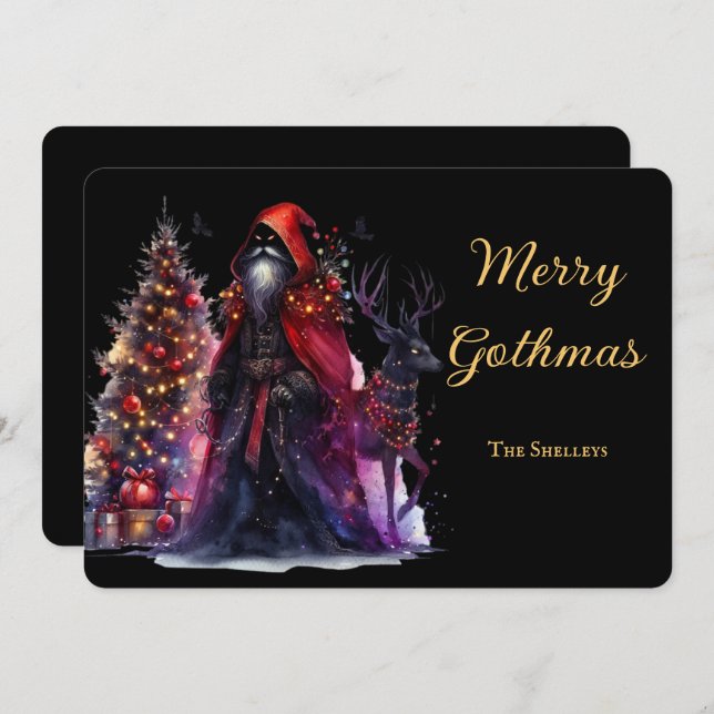 Dark Gothic Santa And Reindeer Christmas Holiday Card (Front/Back)