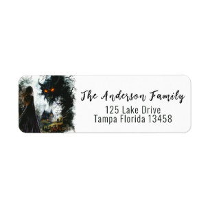 Dark Gothic Shadow Figure Halloween Return Address Label