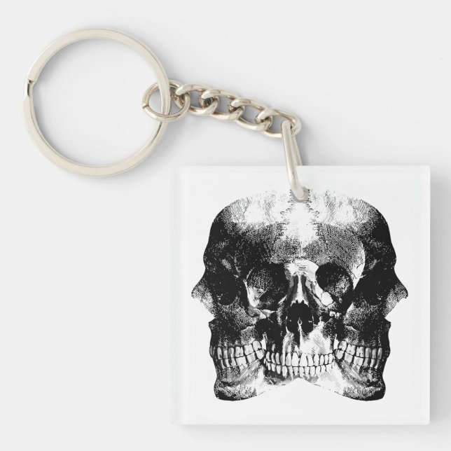 Dark Gothic Skull Art Key Ring (Front)