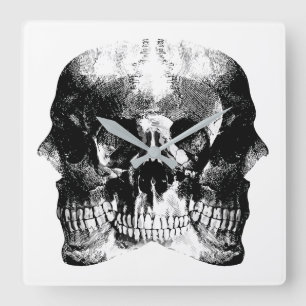 Dark Gothic Skull Art Square Wall Clock