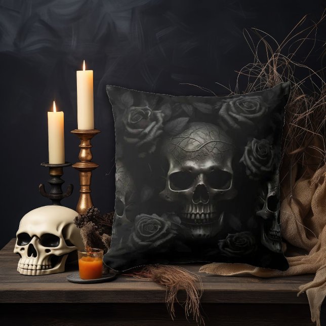 Dark Gothic Skull & Black Rose – Macabre decor Cushion (Creator Uploaded)