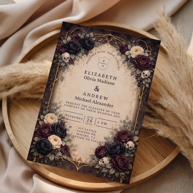 Dark Gothic Skull Floral Wedding Invitation (Creator Uploaded)
