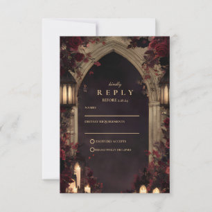 Dark Gothic Skull Floral Wedding RSVP Card