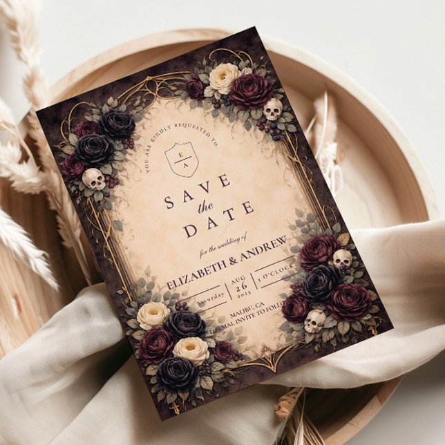 Dark Gothic Skull Floral Wedding Save The Date (Creator Uploaded)