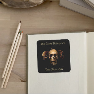 Dark Gothic Skulls Human Black Creature Bookplate Square Sticker