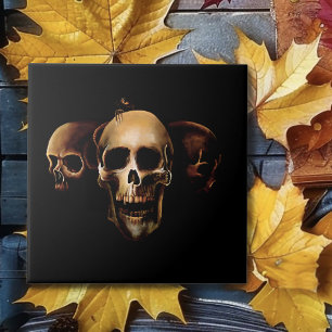 Dark Gothic Skulls Human Black Trio Creature Ceramic Tile