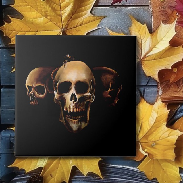 Dark Gothic Skulls Human Black Trio Creature Ceramic Tile (Creator Uploaded)