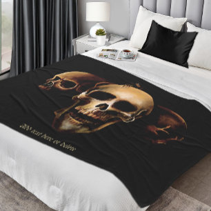 Dark Gothic Skulls Human Black Trio Creature Fleece Blanket