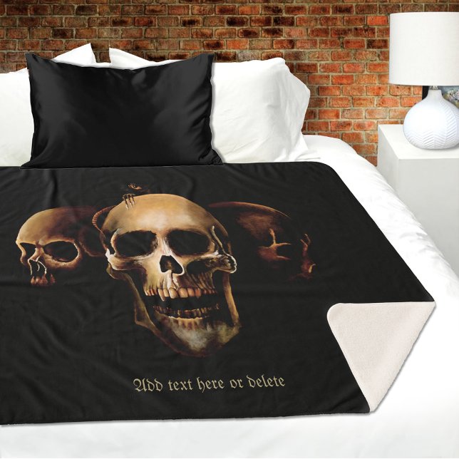 Dark Gothic Skulls Human Black Trio Creature Sherpa Blanket (Creator Uploaded)