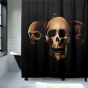 Dark Gothic Skulls Human Black Trio Creature Shower Curtain