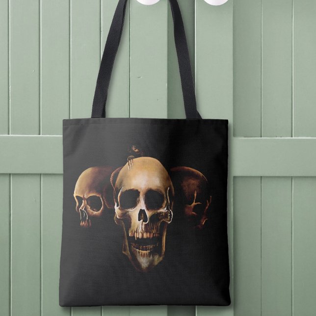 Dark Gothic Skulls Human Black Trio Creature Tote Bag (Creator Uploaded)