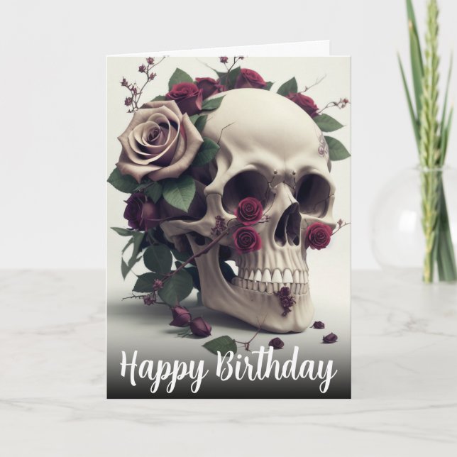 Dark Gothic Somber Melancholy Skull and Roses Card (Front)