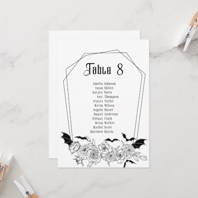 Dark Gothic Table Number Wedding Seating Card (Front/Back In Situ)