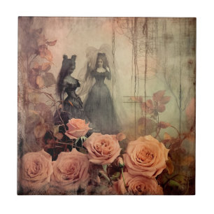 Dark Gothic Victorian Rose Portrait Ceramic Tile