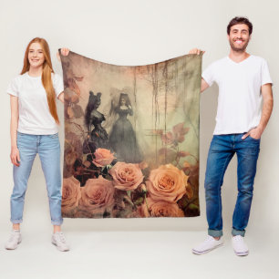 Dark Gothic Victorian Rose Portrait Fleece Blanket