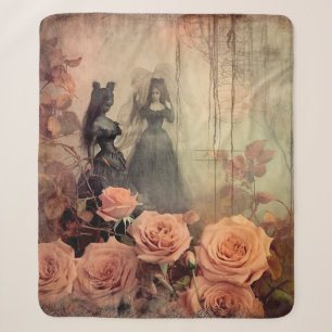 Dark Gothic Victorian Rose Portrait Sherpa Blanket
